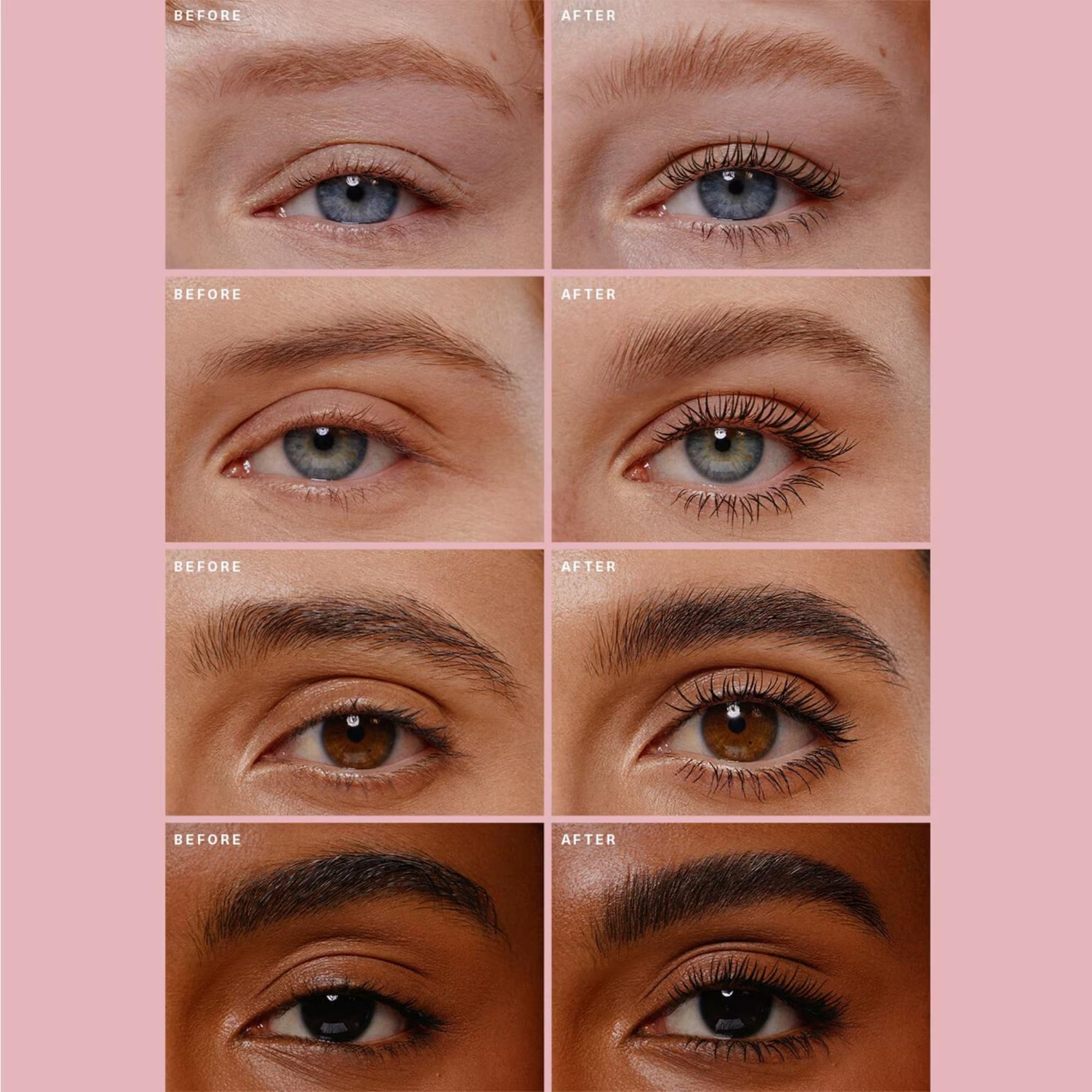 Rare Beauty close-up lashes with mascara show defined, clump-free results.
