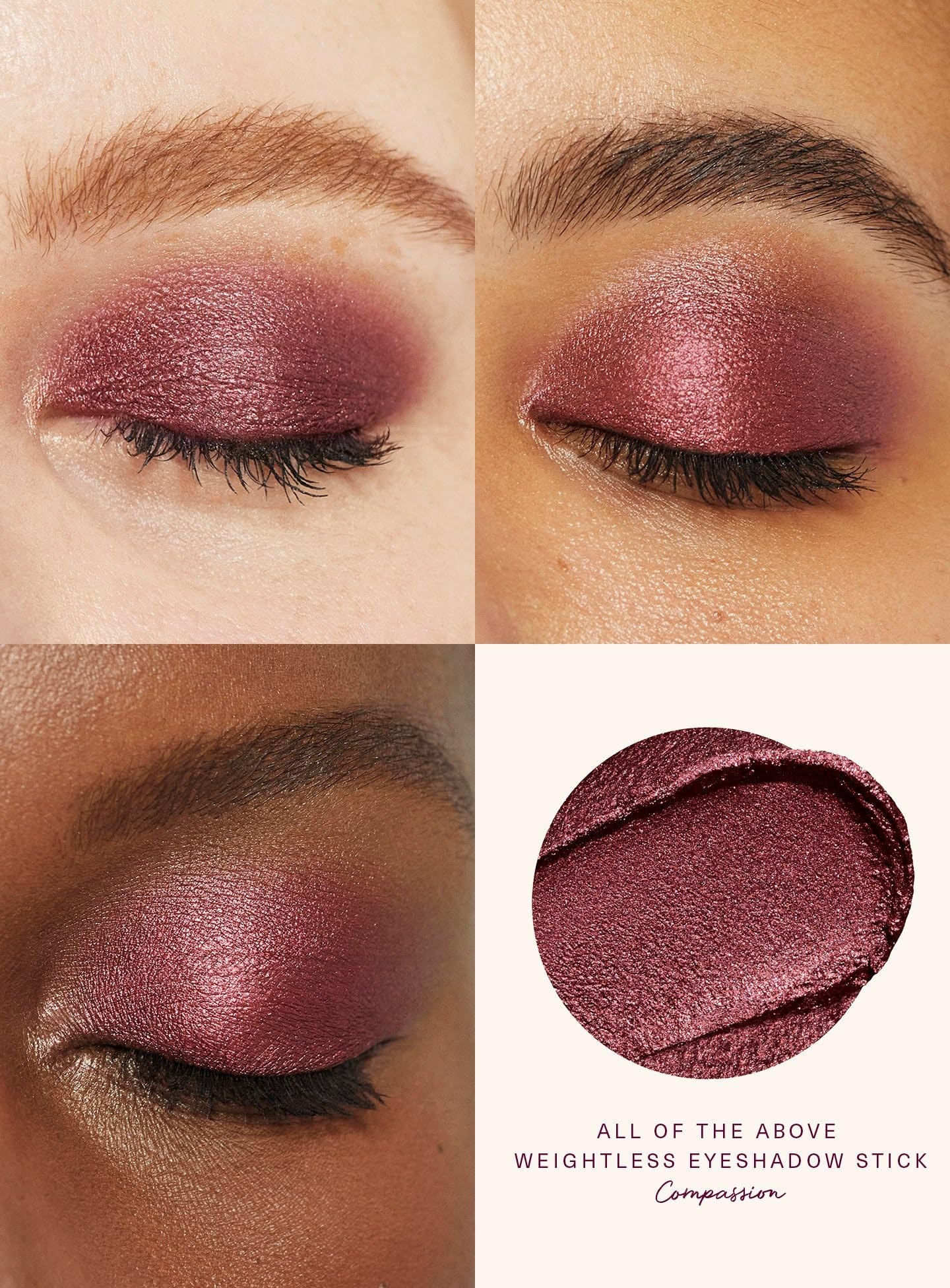 Rare Beauty Compassion eyeshadow swatches showing versatile shade for shading and highlighting.