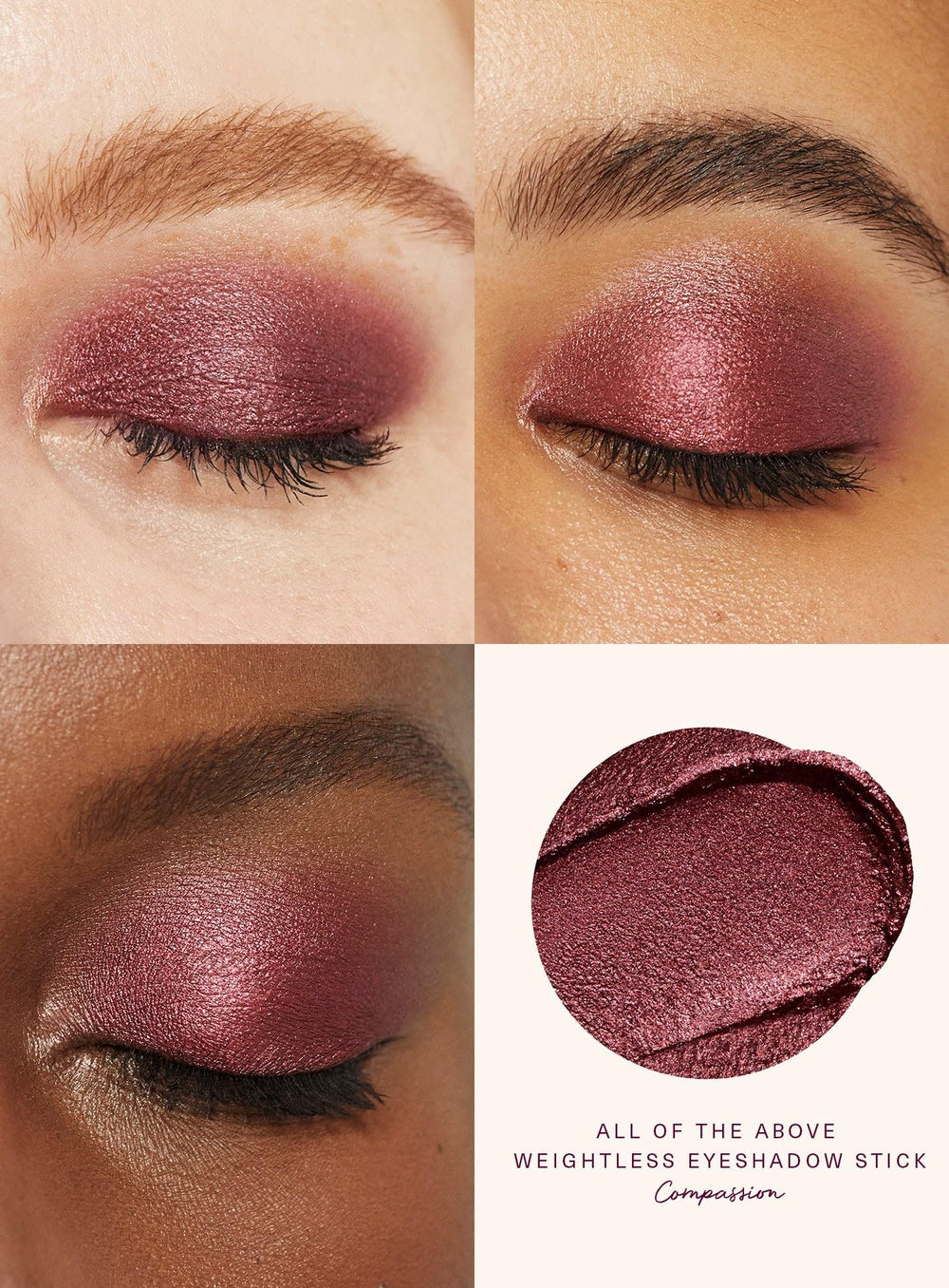 Rare Beauty Compassion eyeshadow swatches showing versatile shade for shading and highlighting.