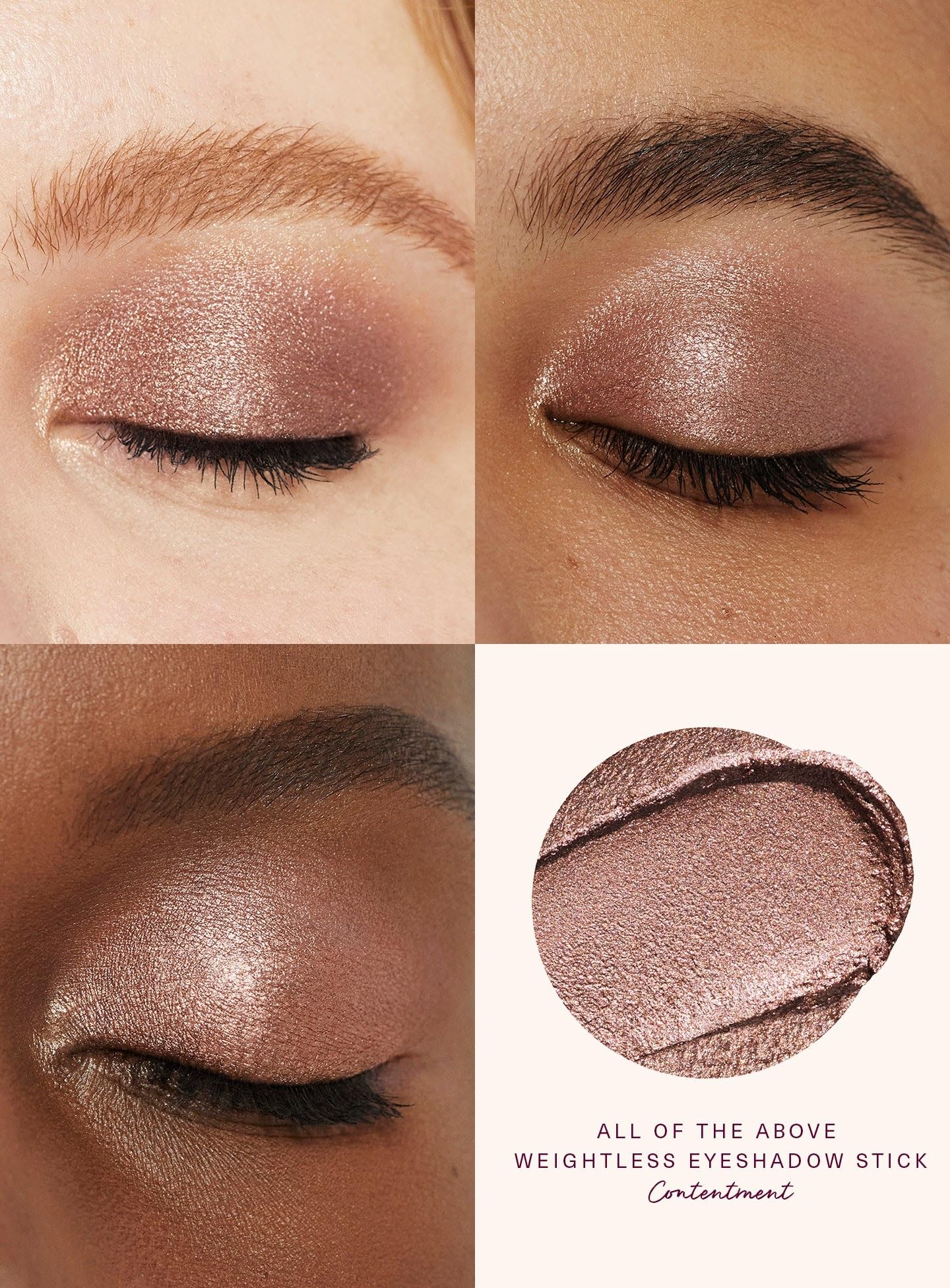 Rare Beauty Contentment eyeshadow stick applied for crease-resistant color on lids