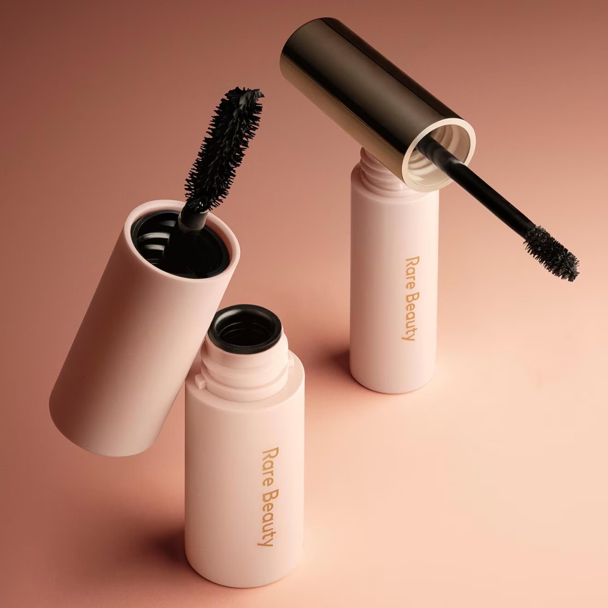 Rare Beauty natural laminated brow look demonstrates sculpted brows and long-lasting shape.