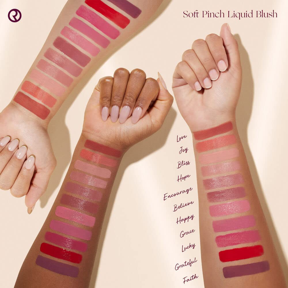 Rare Beauty Joy swatch reveals buildable pink color for natural flush.