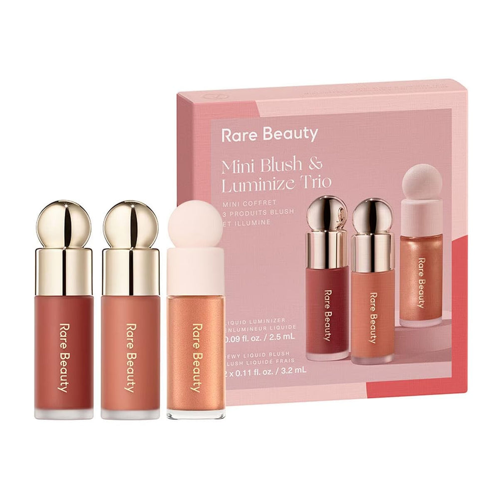 Rare Beauty Virtue mini blush close-up for a soft peachy flush and natural look.