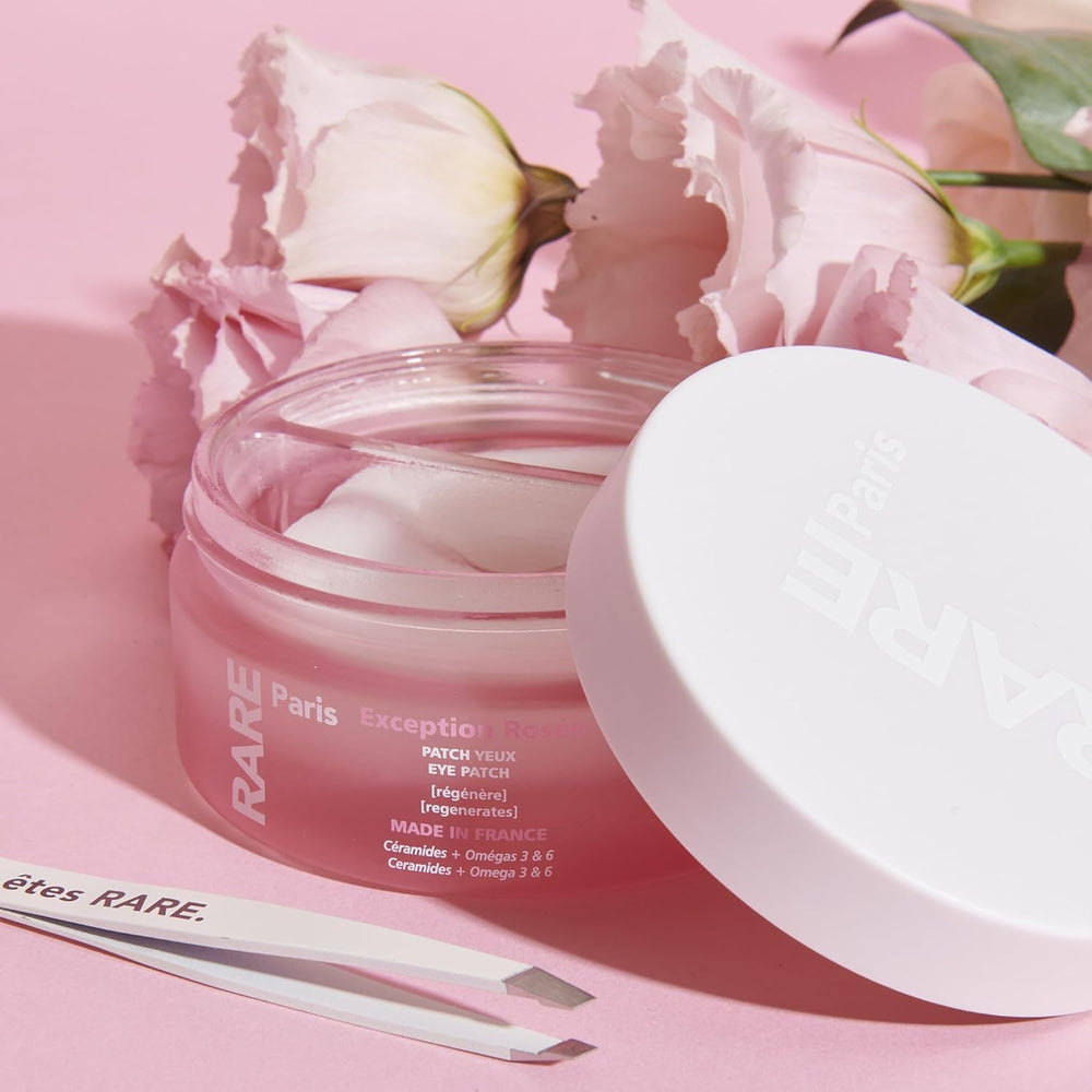 RARE Paris packaging and patch display for a daily skincare ritual