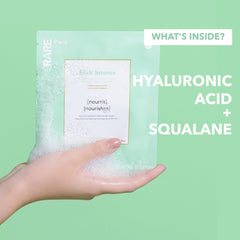 RARE Paris sheet mask close-up highlighting hydration on skin