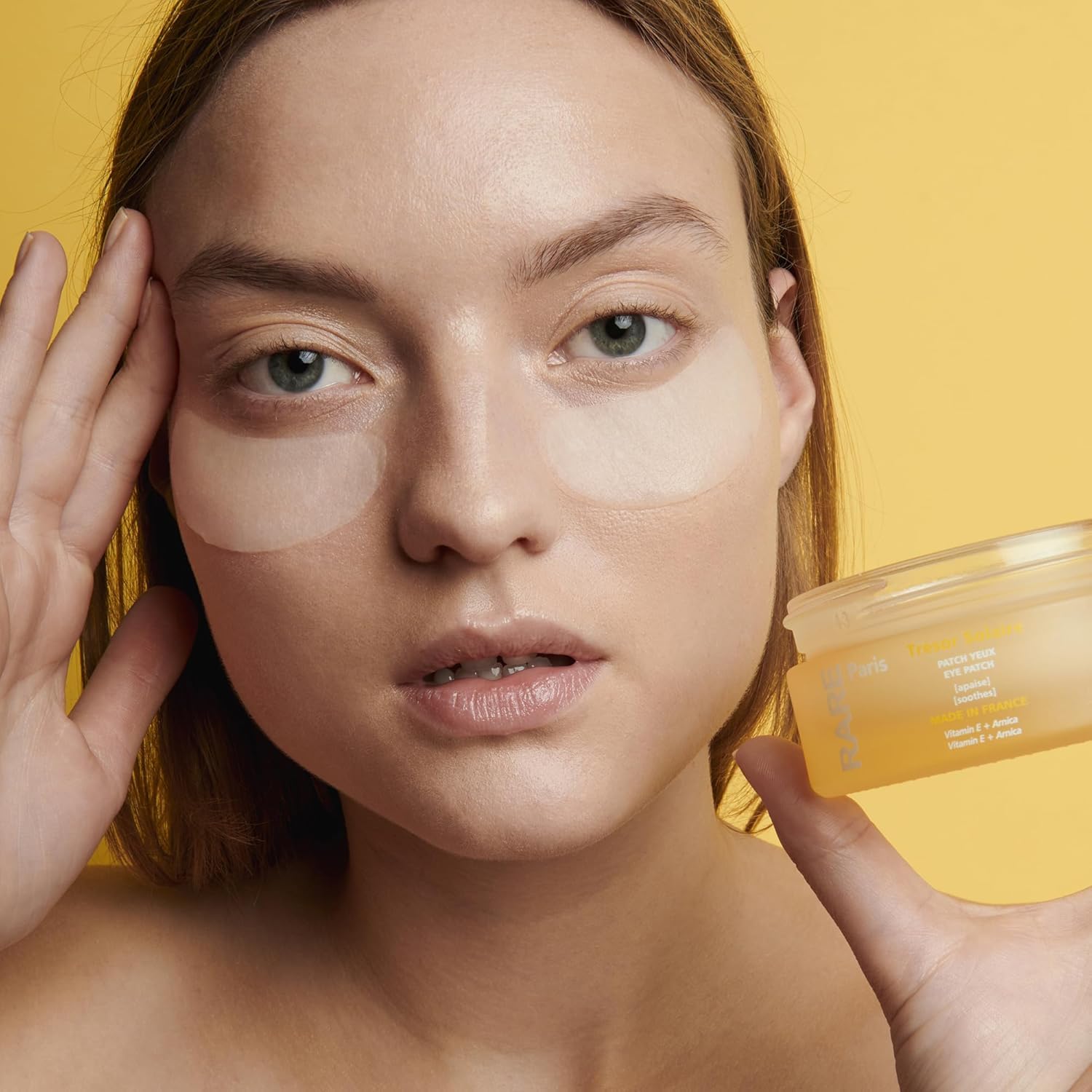 Night-time routine with RARE Paris Trésor Solaire eye patches.