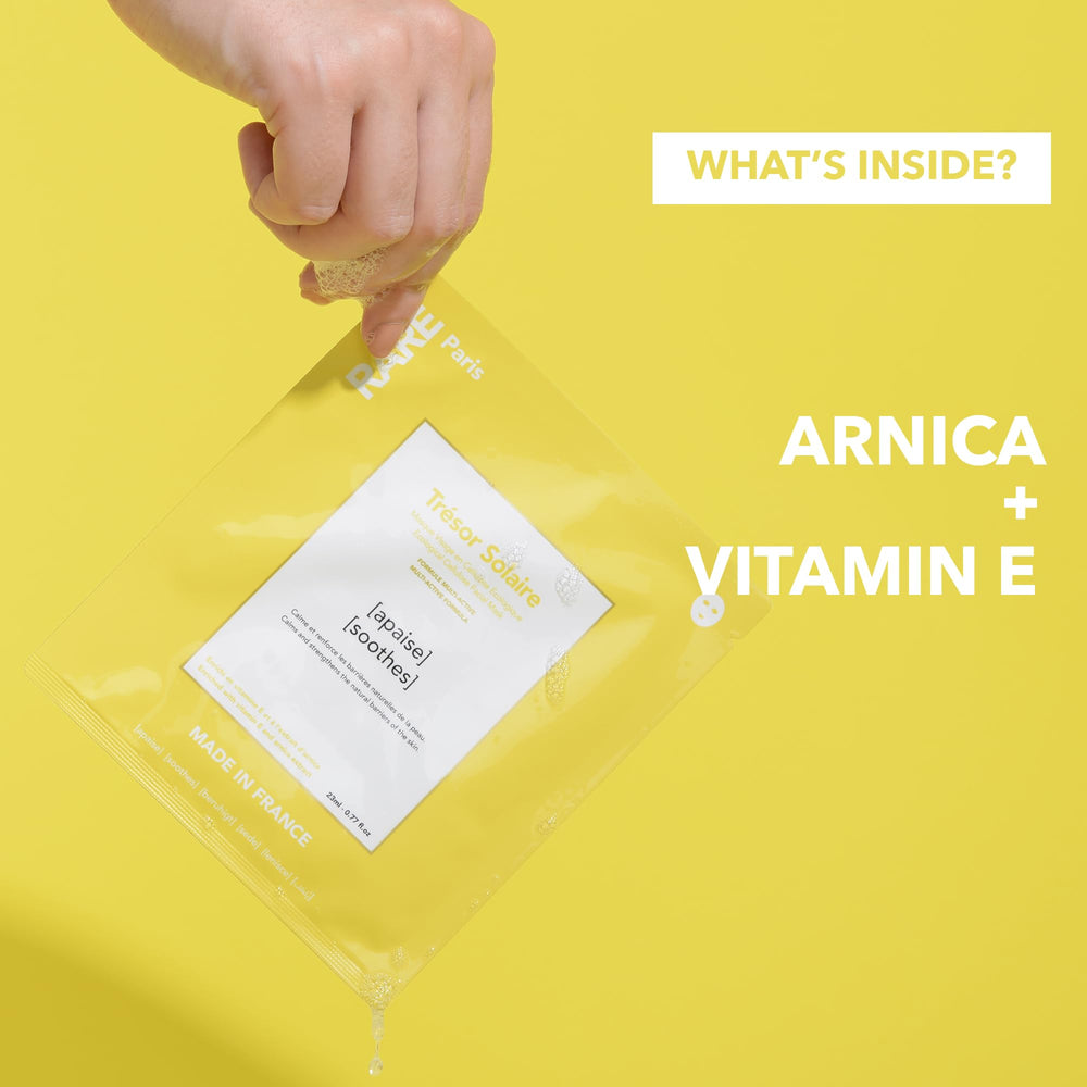 Vitamin E Arnica boost highlighted for skin comfort with RARE Paris.