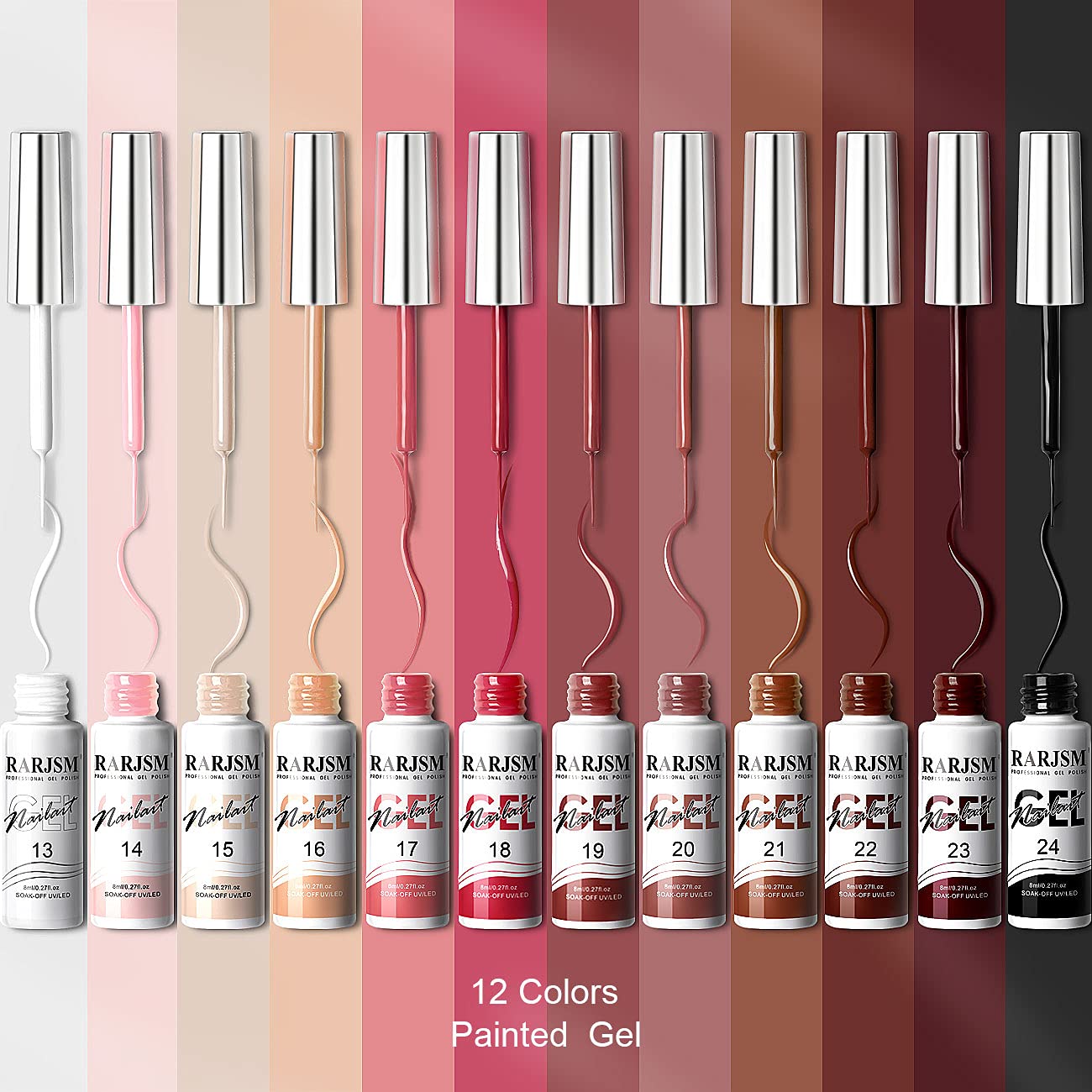 RARJSM 12-color palette bottle closeup demonstrates versatile shades for all seasons.