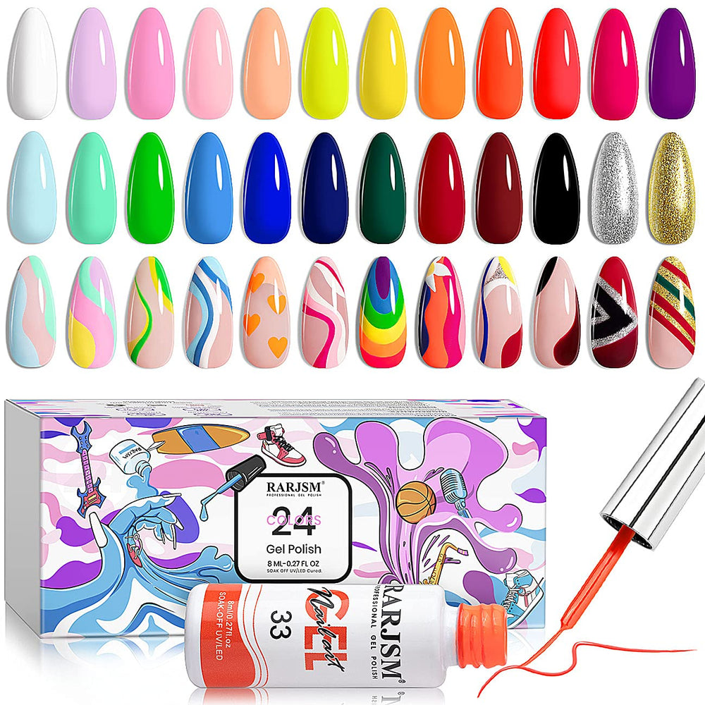 RARJSM 24-color line-art gel set for intricate nail designs.