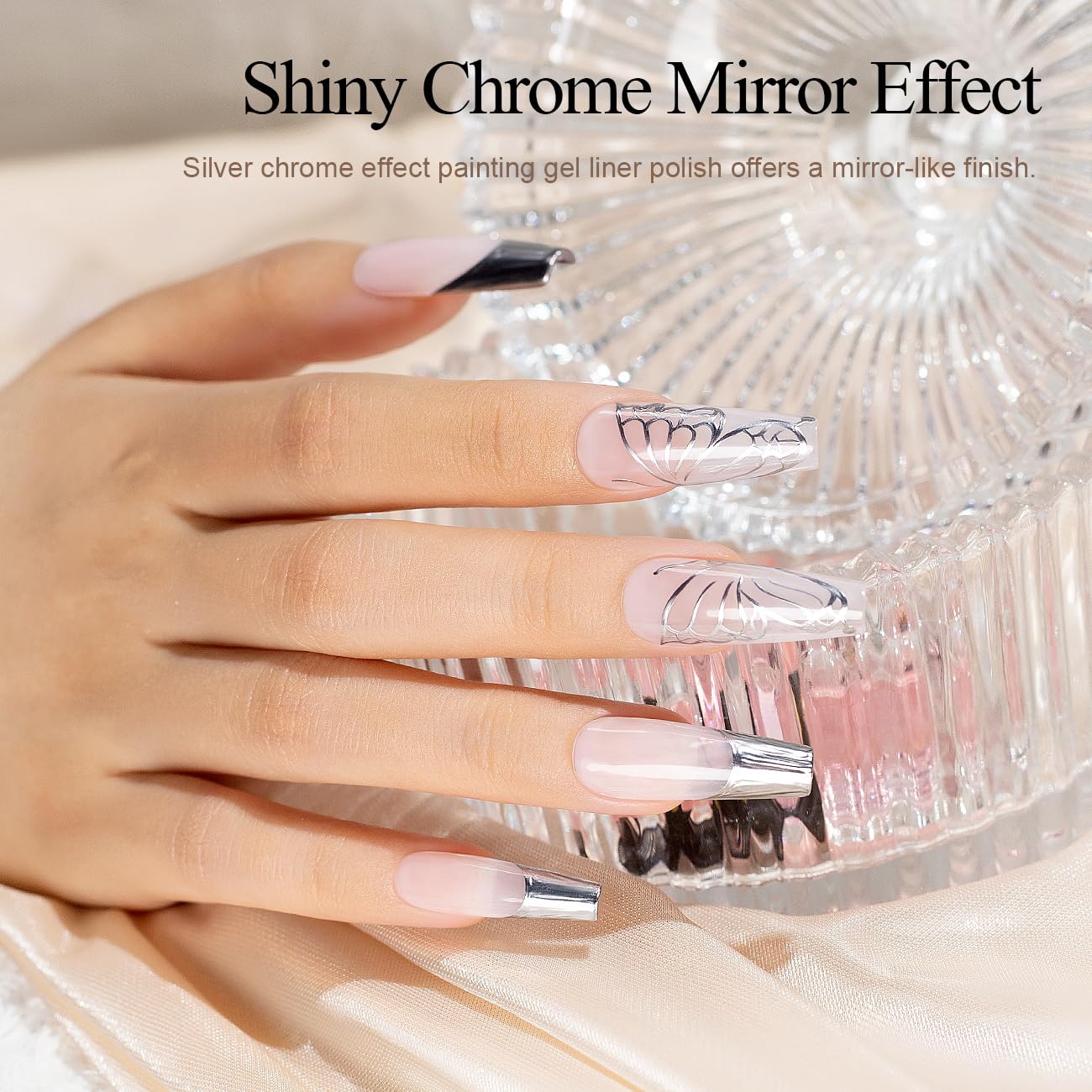 RARJSM 3D design gel polish adds depth with metallic silver shine.