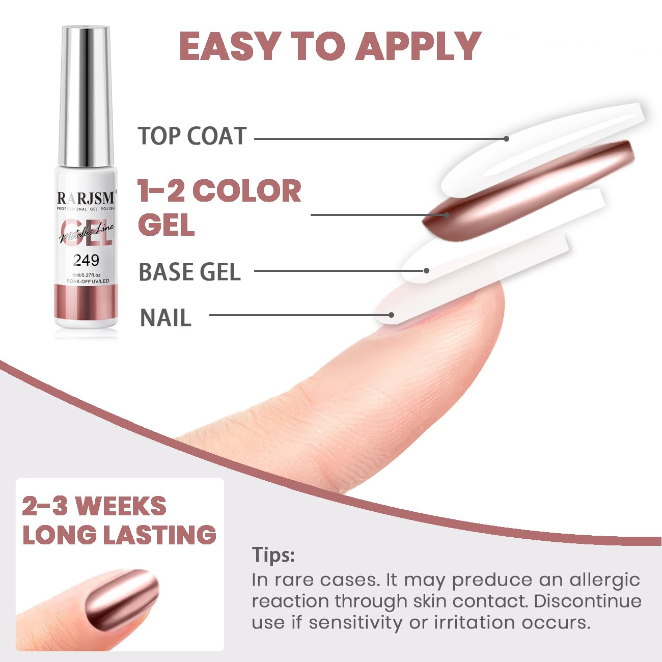 RARJSM 3D metallic gel enables versatile nail art designs.