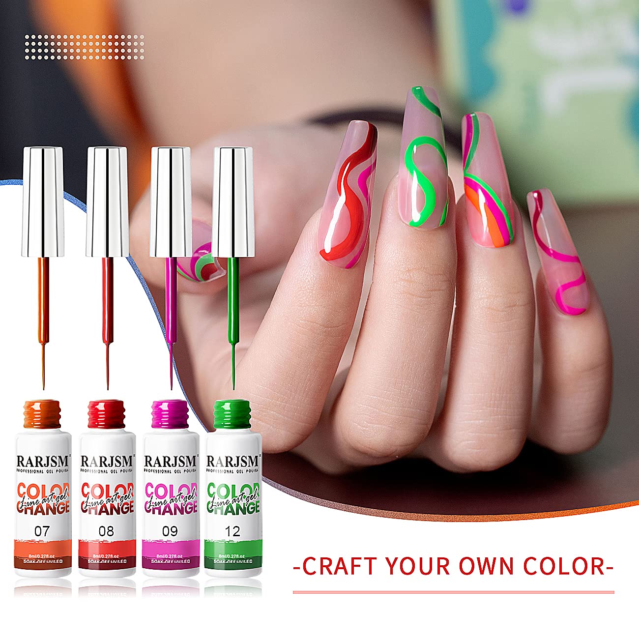 RARJSM 8ml gel nail polish bottle close-up showing smooth formula.