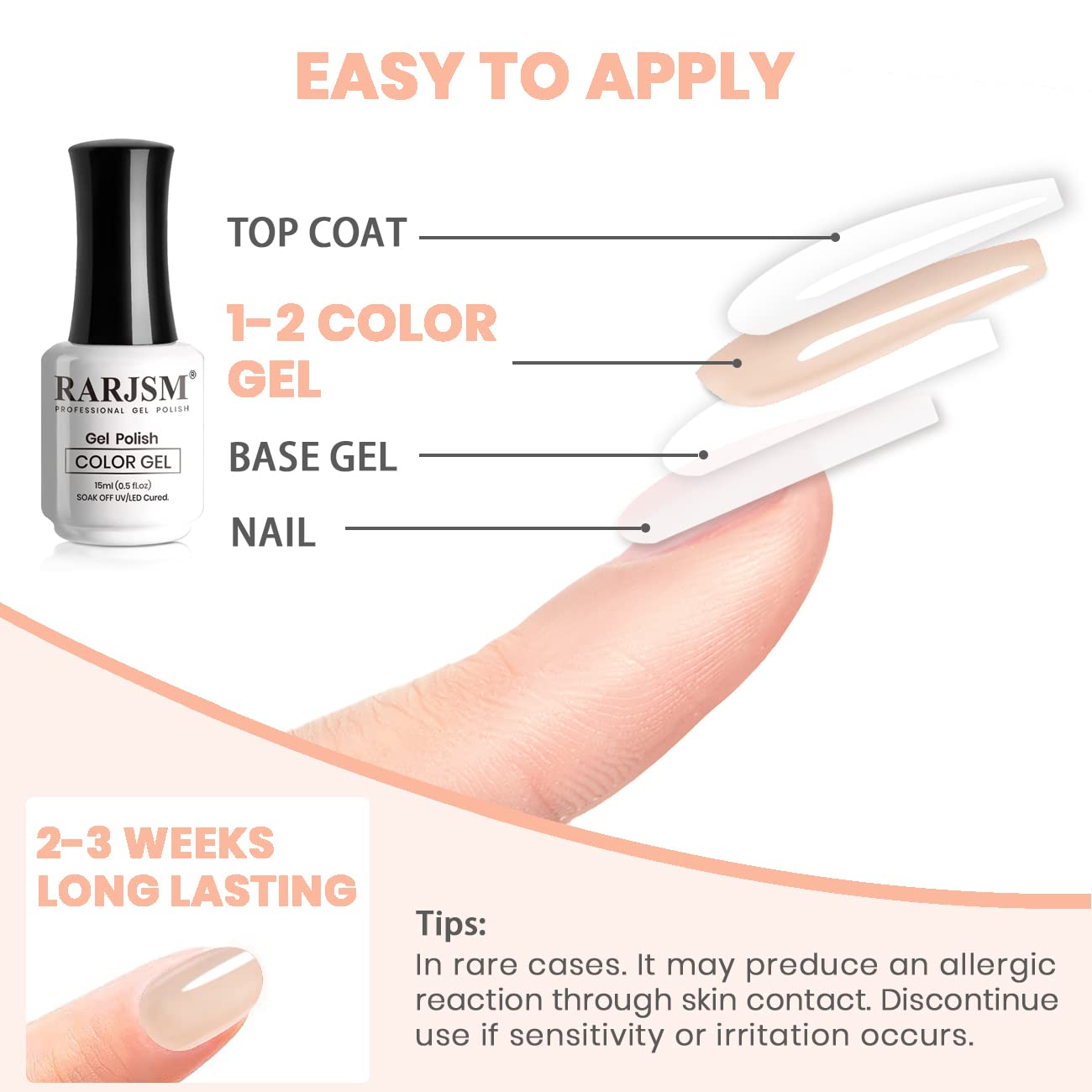 RARJSM Apricot Nude gel polish ideal for home salon use.