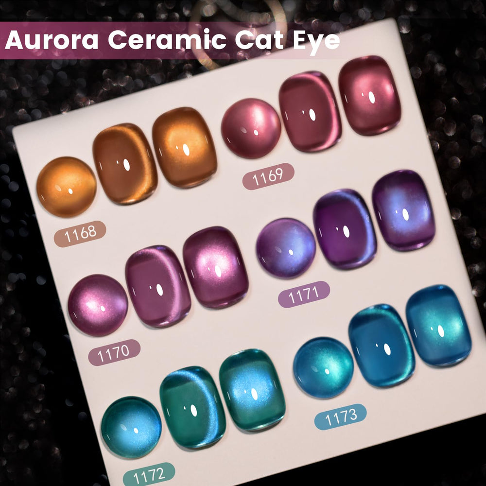 RARJSM Aurora purple cat-eye polish on nails with shimmering effect