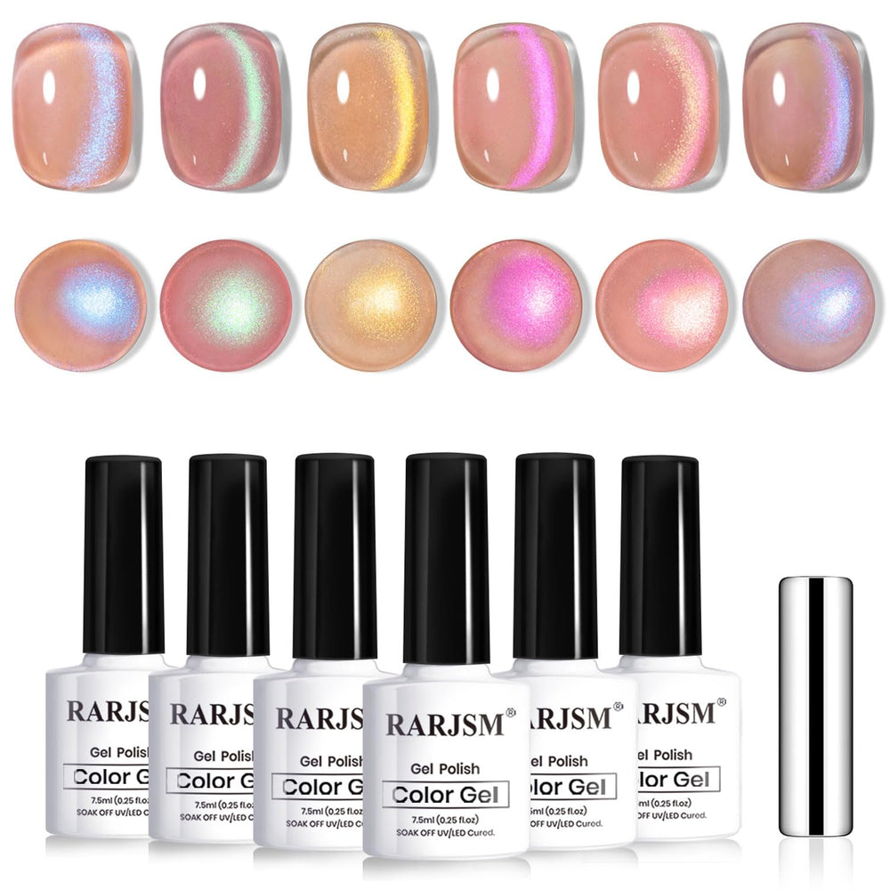 RARJSM Aurora Glitter Cat Eye polish bottle highlights magnetic shimmer for glamorous, long-lasting nails.