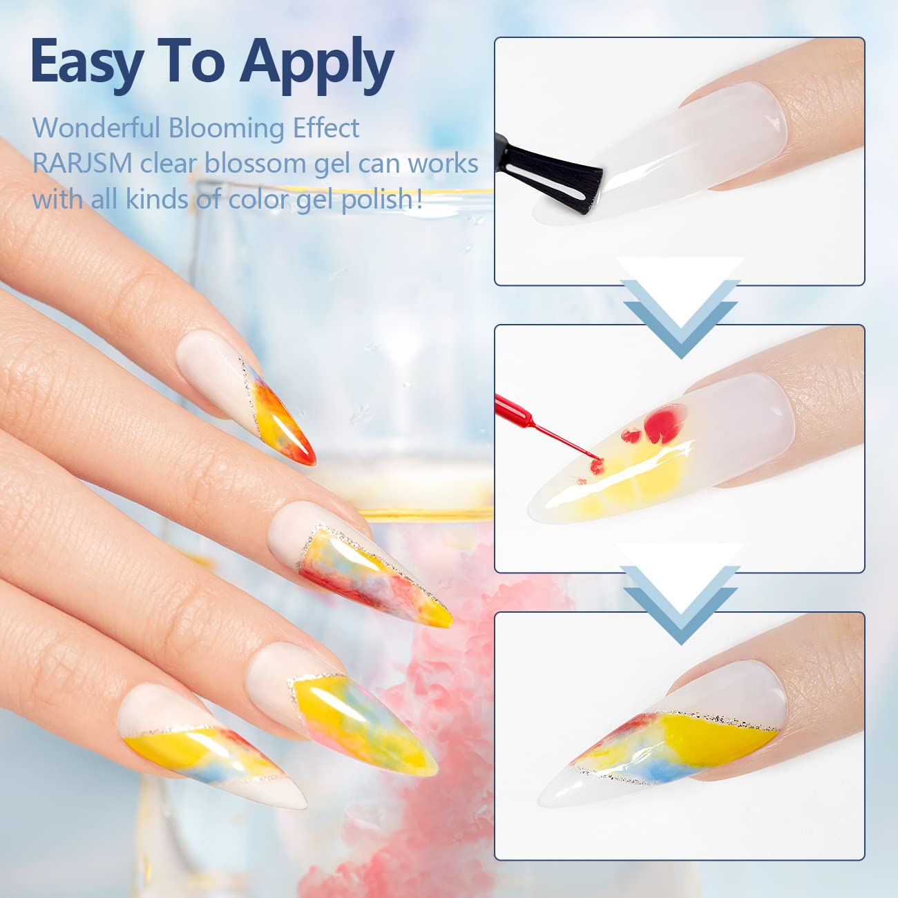 RARJSM Blooming Gel Gradient nails offer seamless color shifts with blooming technique.