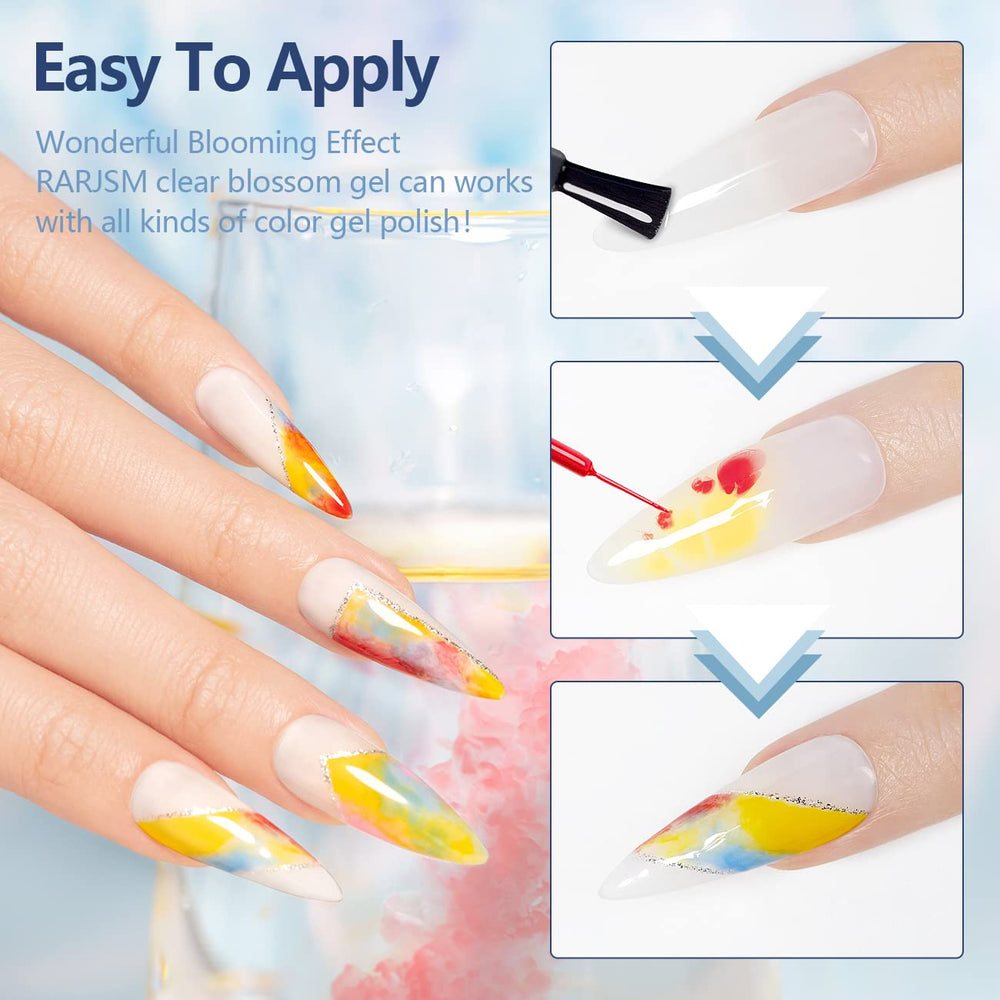 RARJSM Blooming Gel Gradient nails offer seamless color shifts with blooming technique.