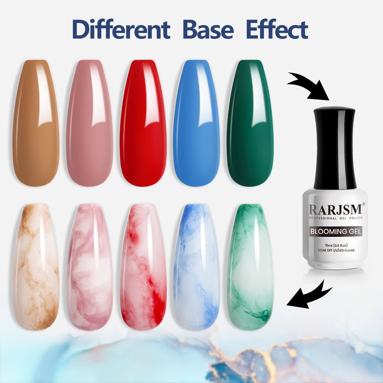 RARJSM Blooming Gel Marble effect creates salon-like natural stone nails at home.