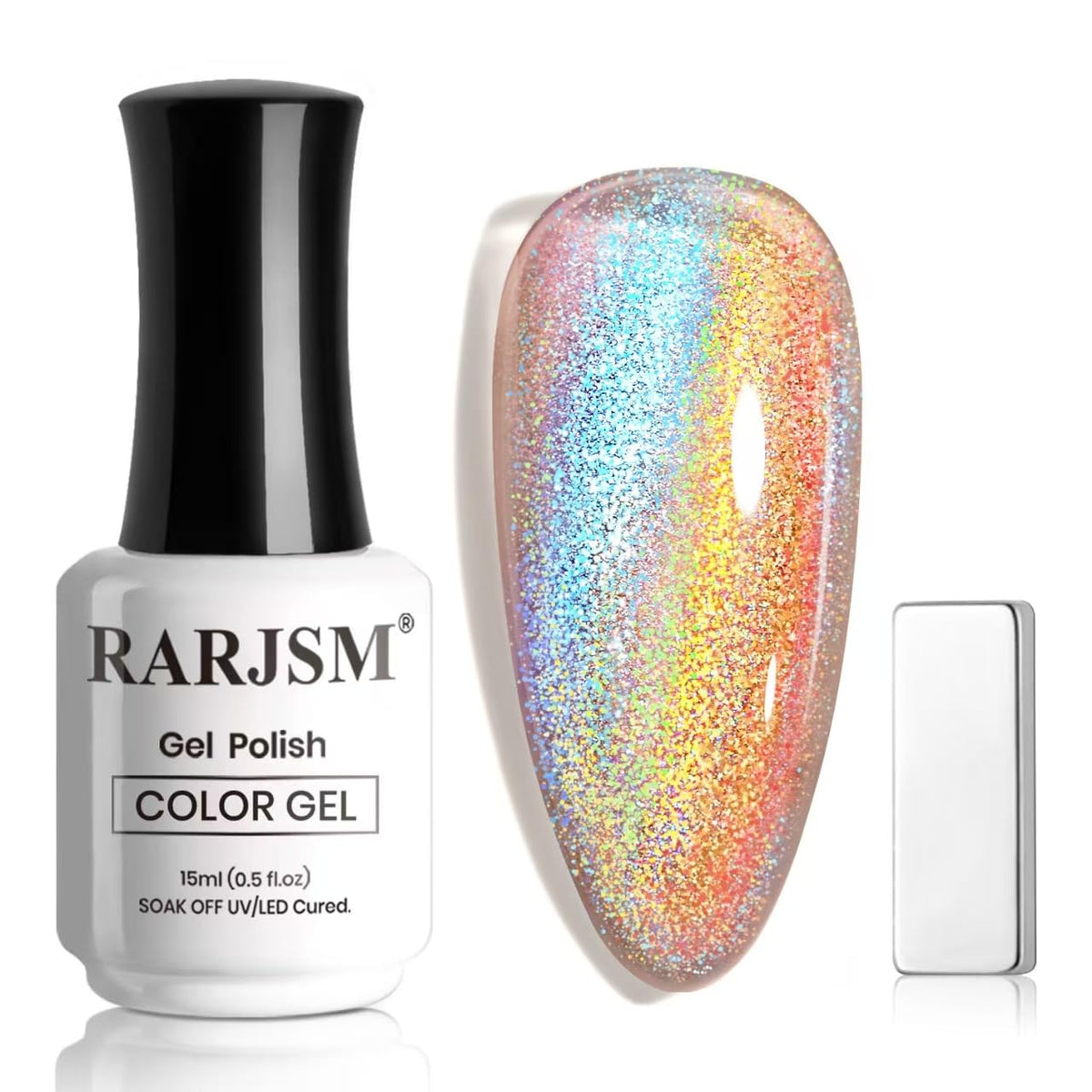 RARJSM Blue Aurora Cat Eye polish bottle pour with holographic shimmer.