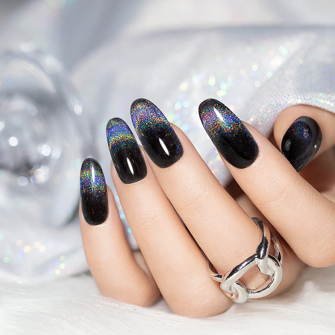 RARJSM holographic glitter polish adds shimmering, eye-catching shine.