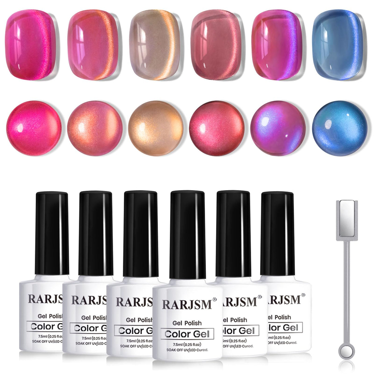 RARJSM Ceramics Glitter Cat Eye Pink polish for a luminous magnetic nail art look