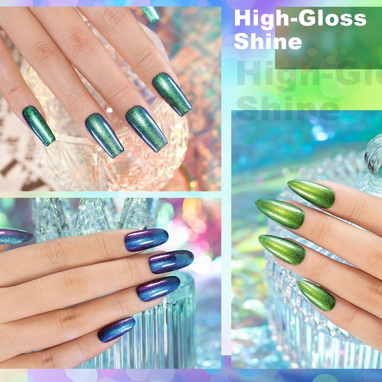 RARJSM nails with shift color demonstrate dynamic multi-chrome look
