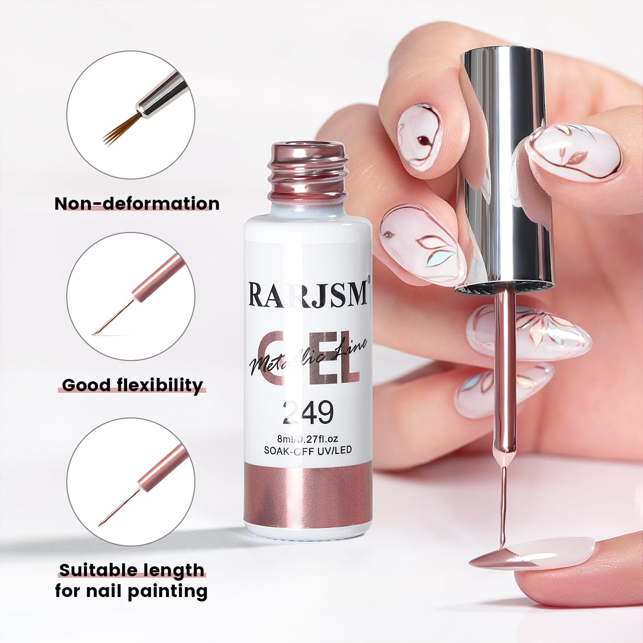 RARJSM chrome mirror effect nail polish enhances light-reflective nails.