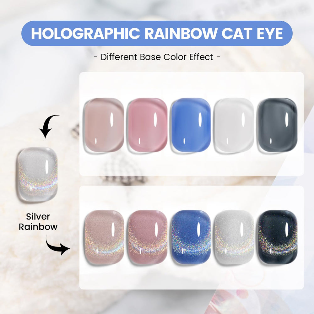 RARJSM clear iridescent glitter gel showing translucent cat eye effect