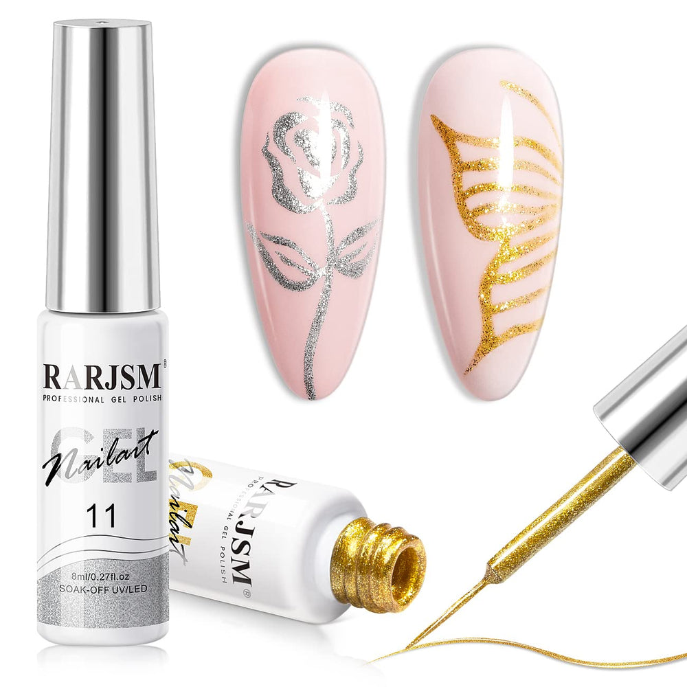 RARJSM gel liner for silver glitter bottle detailing, ideal for at-home nail art