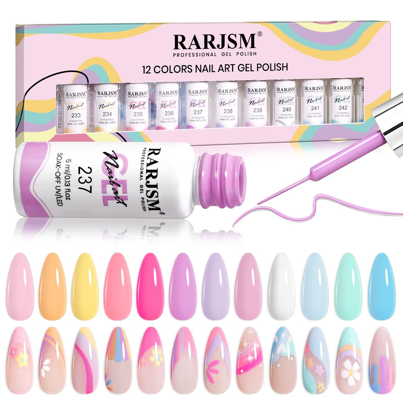 RARJSM gel liner set 12-color bottles for precise nail art