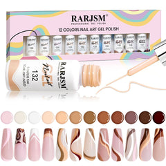 RARJSM nude liner gel set with 12 colors for precise nail art applications.