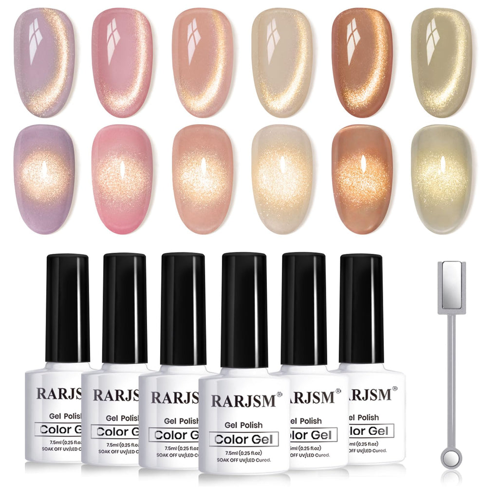 RARJSM gold cat eye polish bottles lined for a luxe at-home manicure
