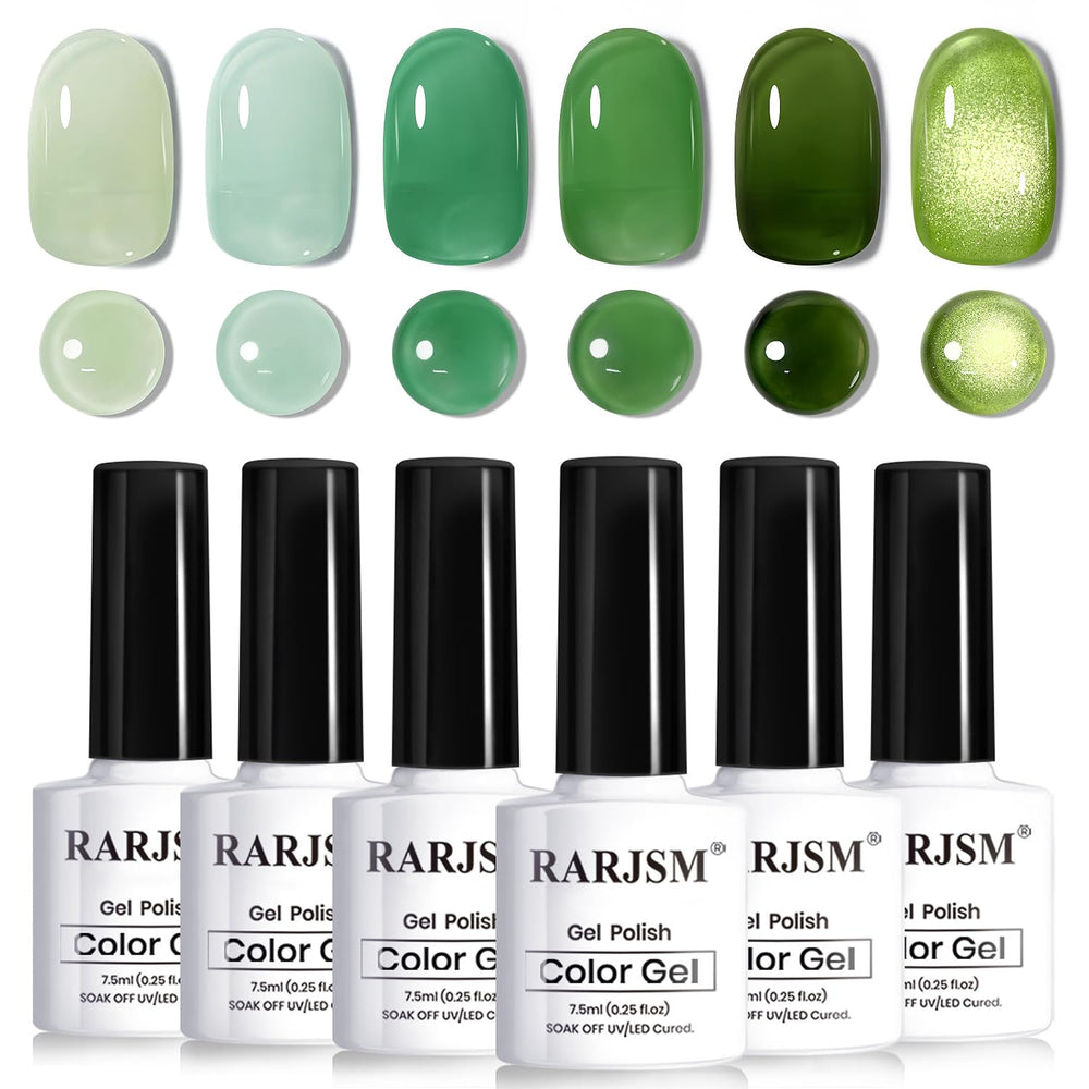 RARJSM green jelly glass polish amber collection displays glass-like shine for at-home manicures