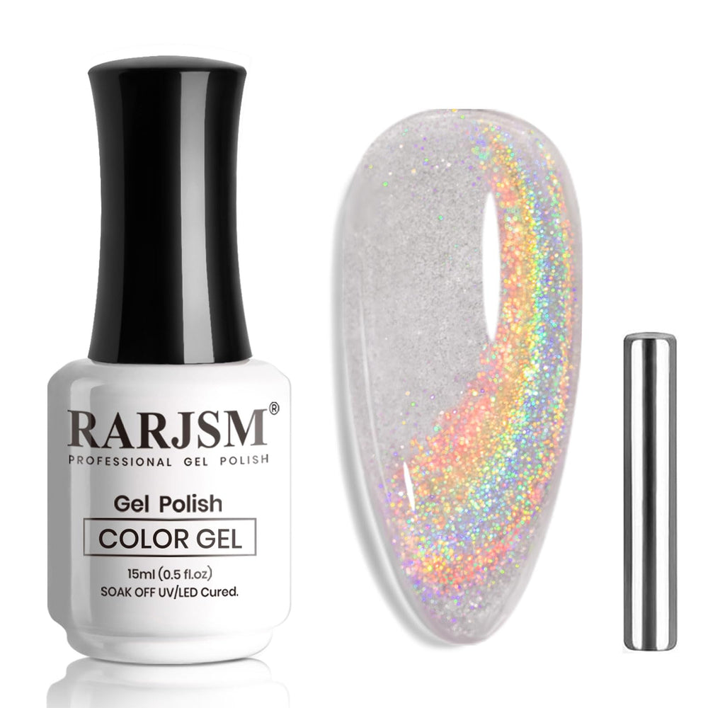 RARJSM holographic rainbow cat eye polish bottle with magnetic shimmer for dynamic nails