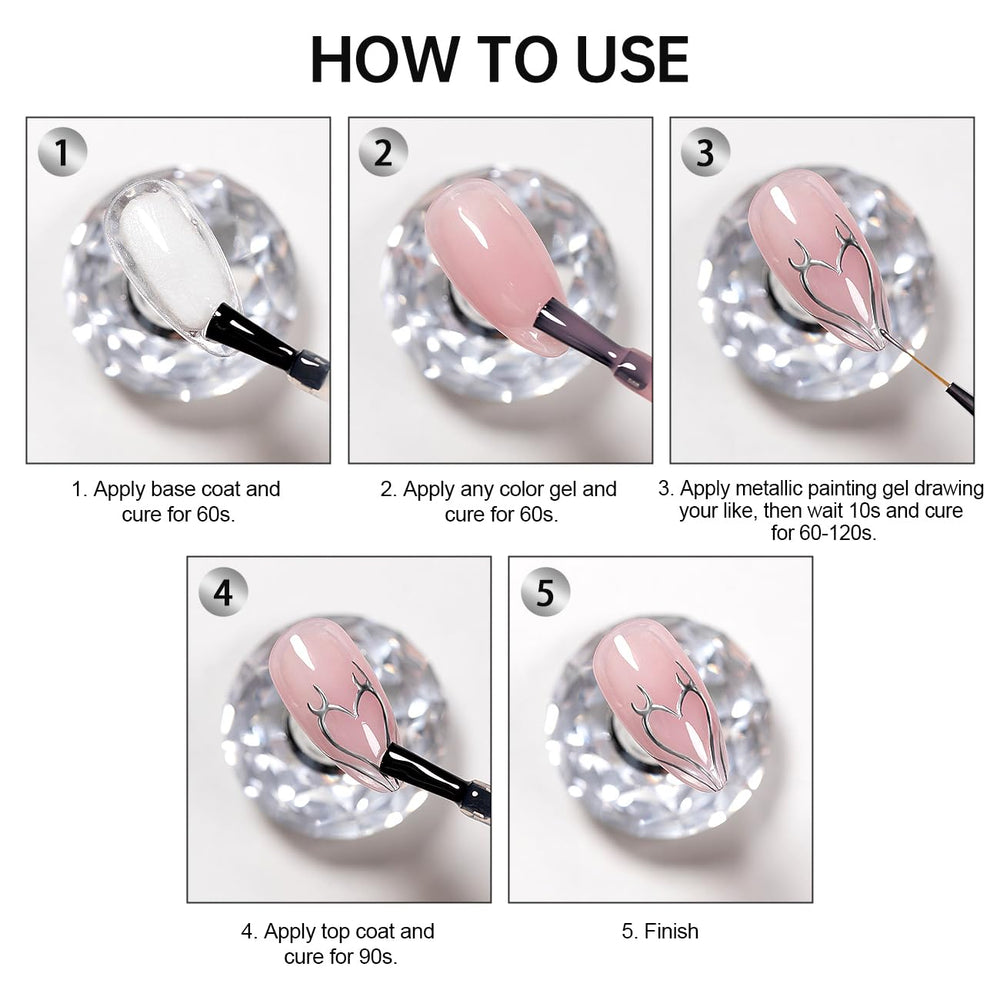 RARJSM home-salon metallic nail art gel for DIY manicures
