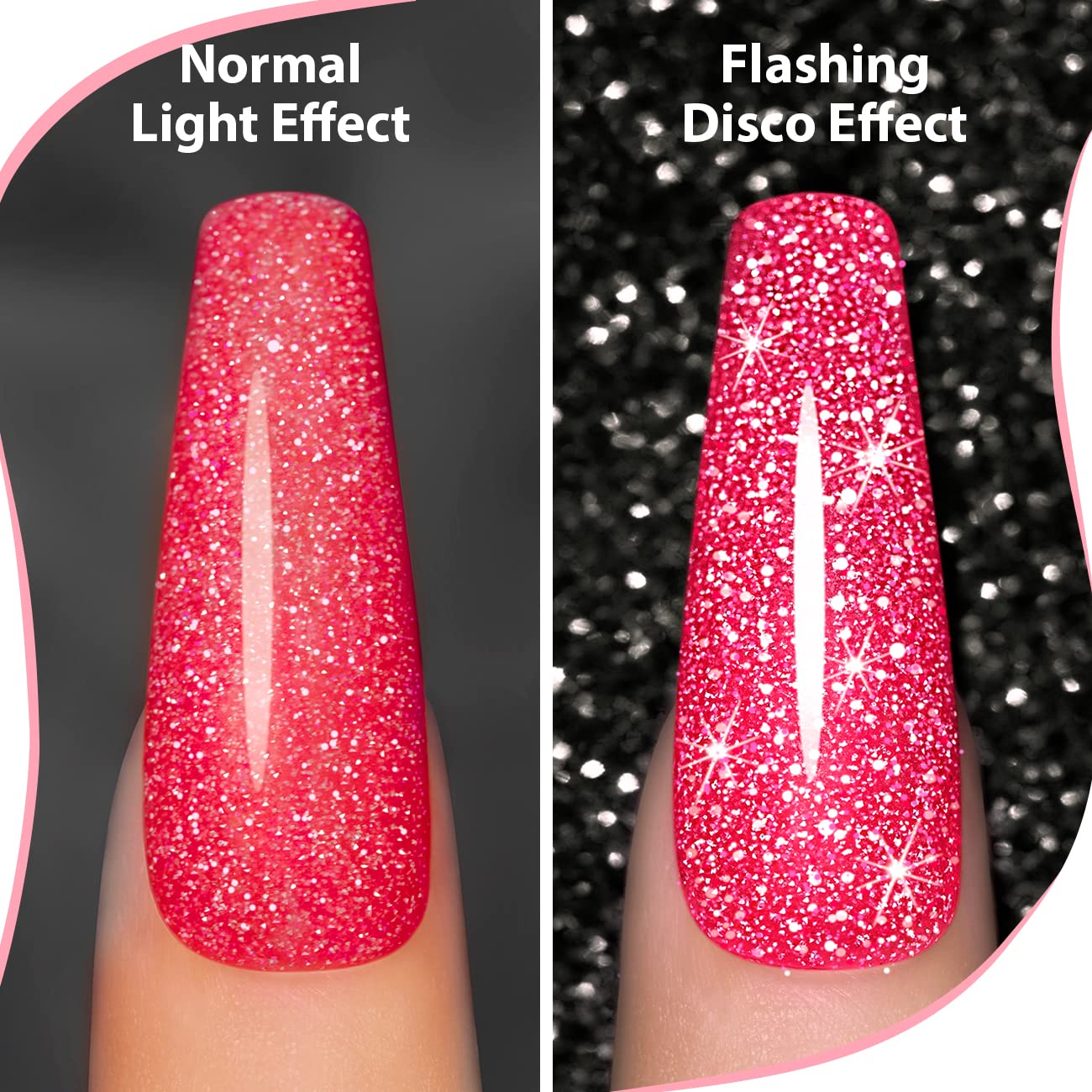 RARJSM hot pink glitter gel adds vibrant color for bold designs.