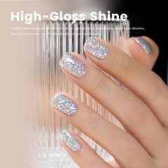 RARJSM iridescent diamond pigments on nails add luxurious shimmer.