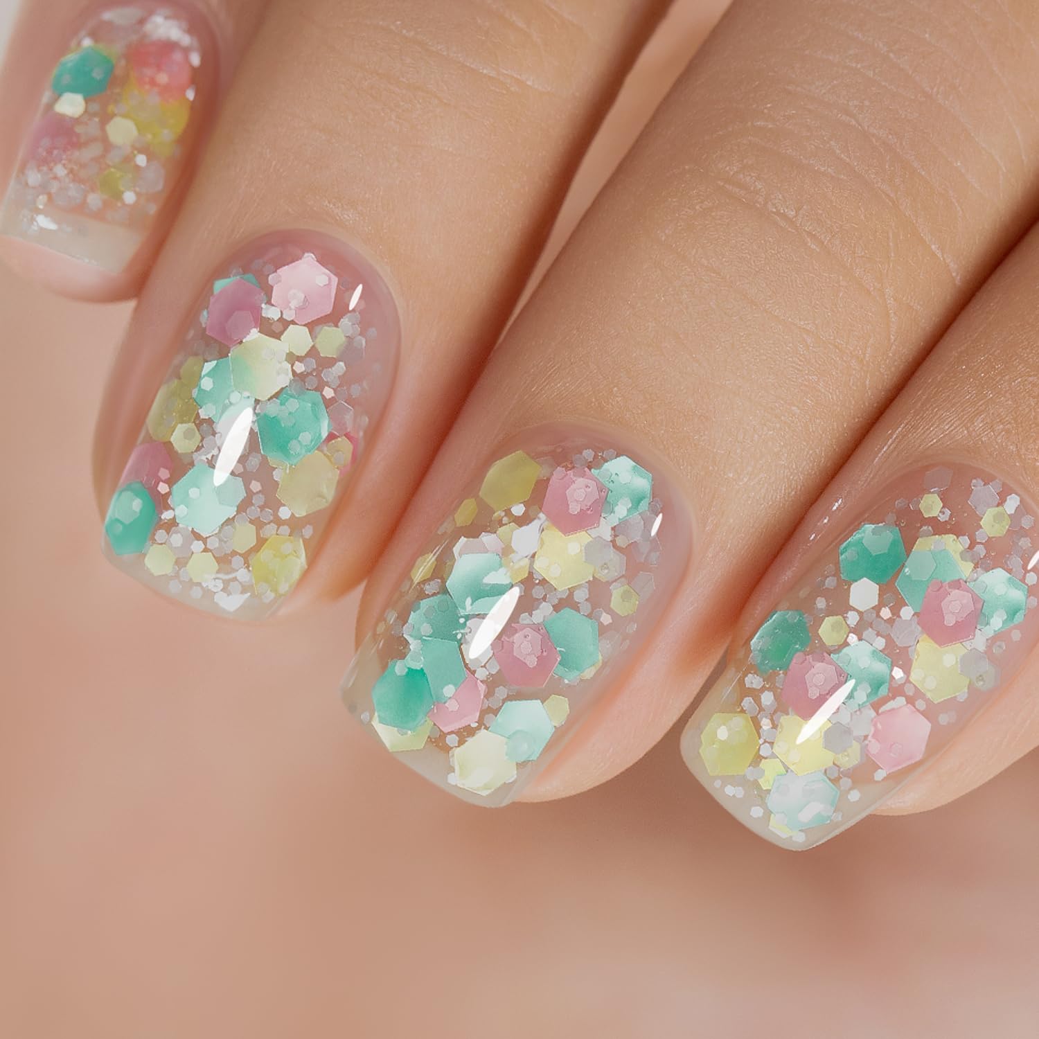 RARJSM iridescent glitter particles in gel polish for depth and shine