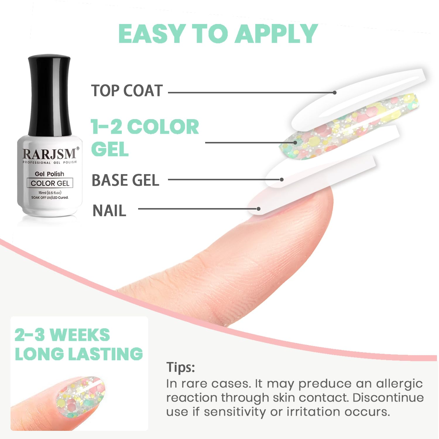 RARJSM LED/UV curing process for glitter gel polish on nails