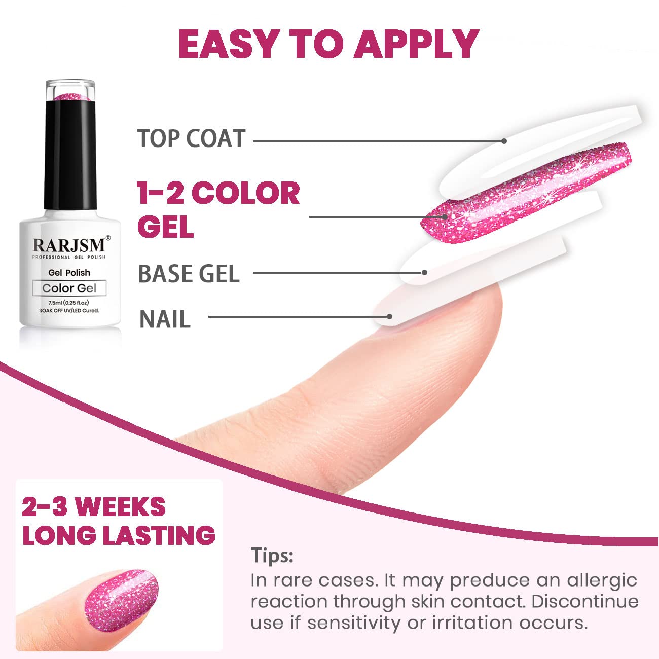 RARJSM quick-dry glitter gel shows over two weeks of shine with proper application