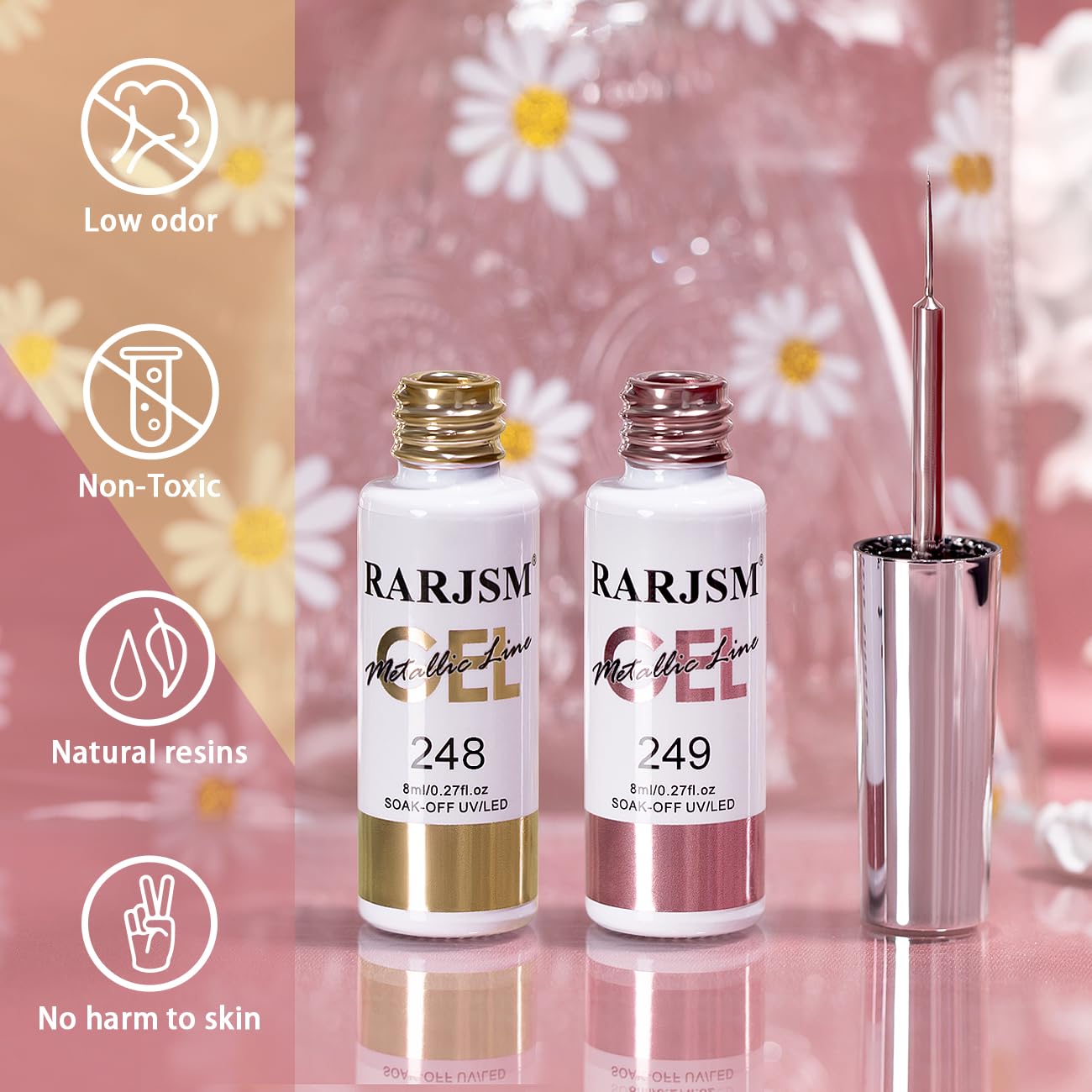 RARJSM gold chrome gel liner adds high‑shine mirror effect for chic nails.