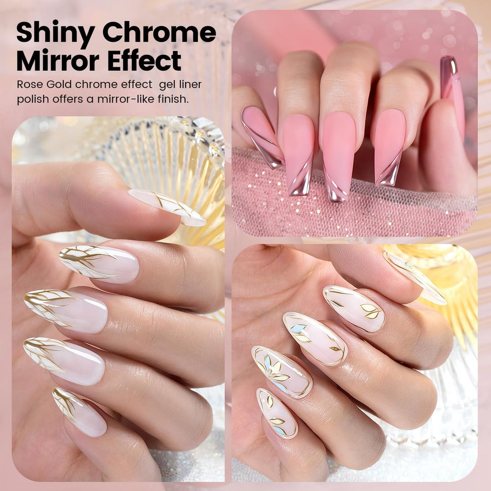RARJSM rose gold chrome gel liner delivers luxurious reflective detail.