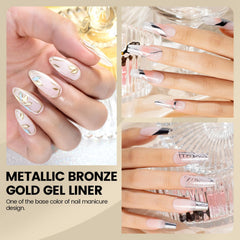 RARJSM metallic gel liner bronze gold bottle close-up highlighting warm metallic glow for nail art