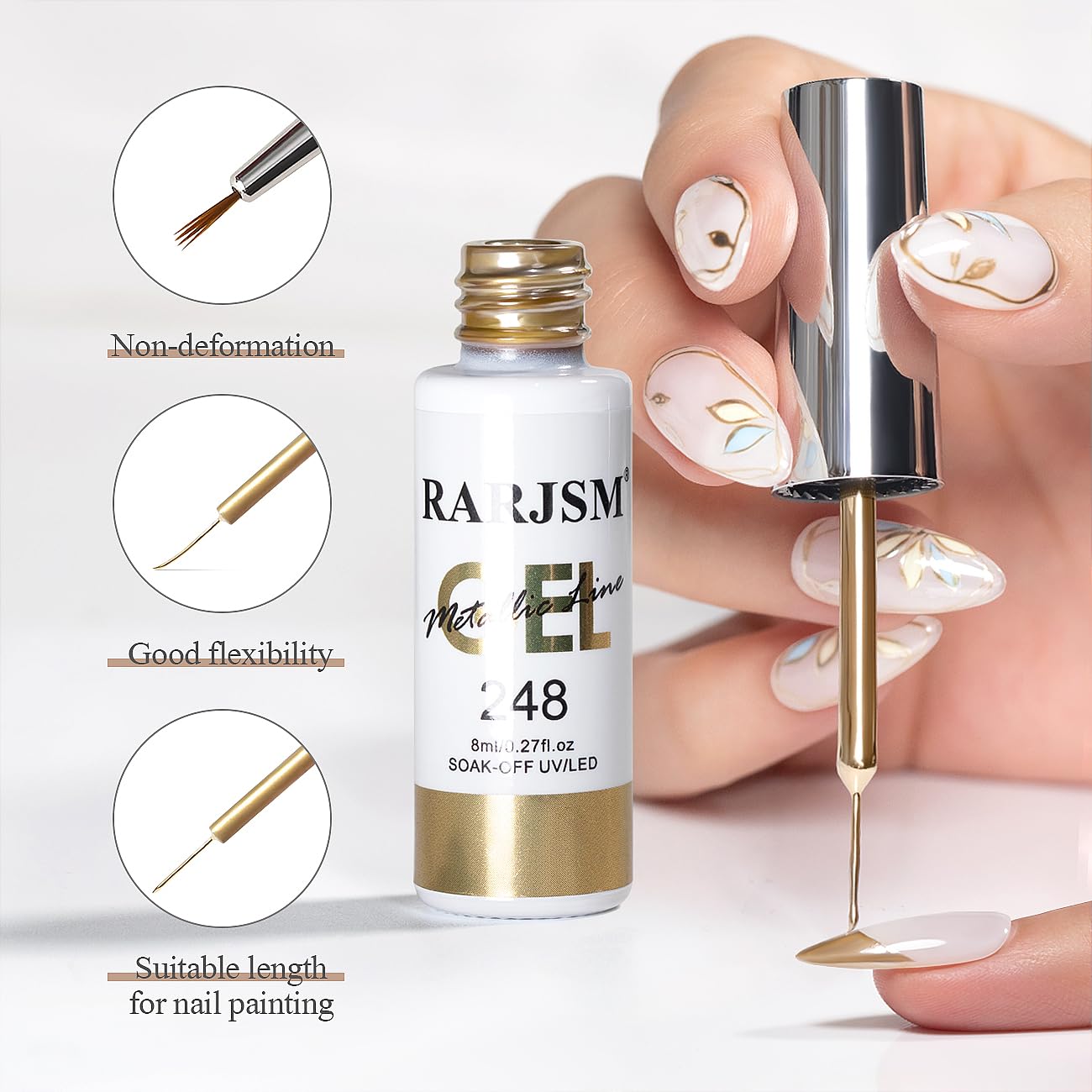 RARJSM metallic gel liner enables minimalist to intricate nail designs