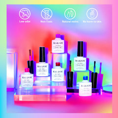 RARJSM Jelly Gel swatch chart shows six vivid neon colors for layering.