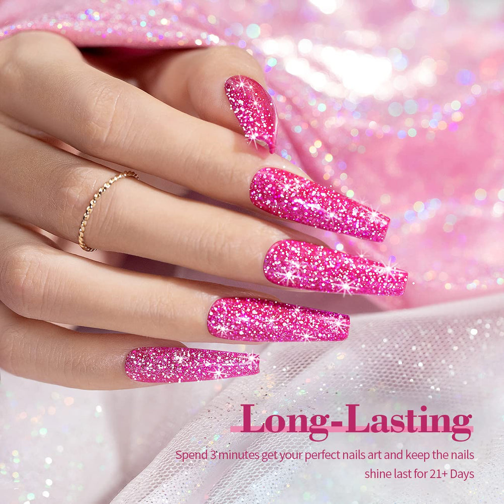 RARJSM neon pink glitter gel on nails for a bright party-ready look