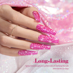 RARJSM neon pink glitter gel on nails for a bright party-ready look