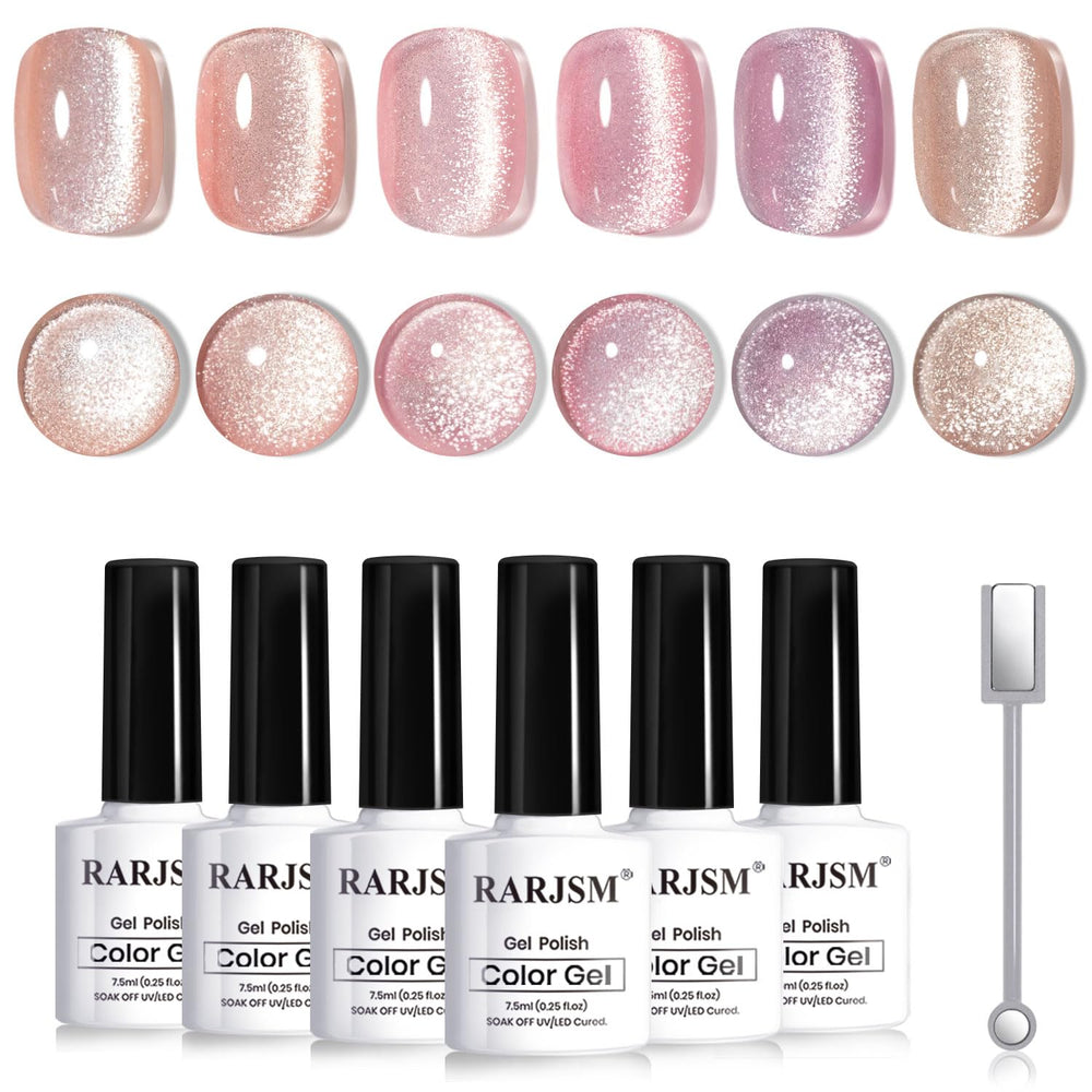 RARJSM Nude Cat Eye Set six nude shades for a versatile home manicure
