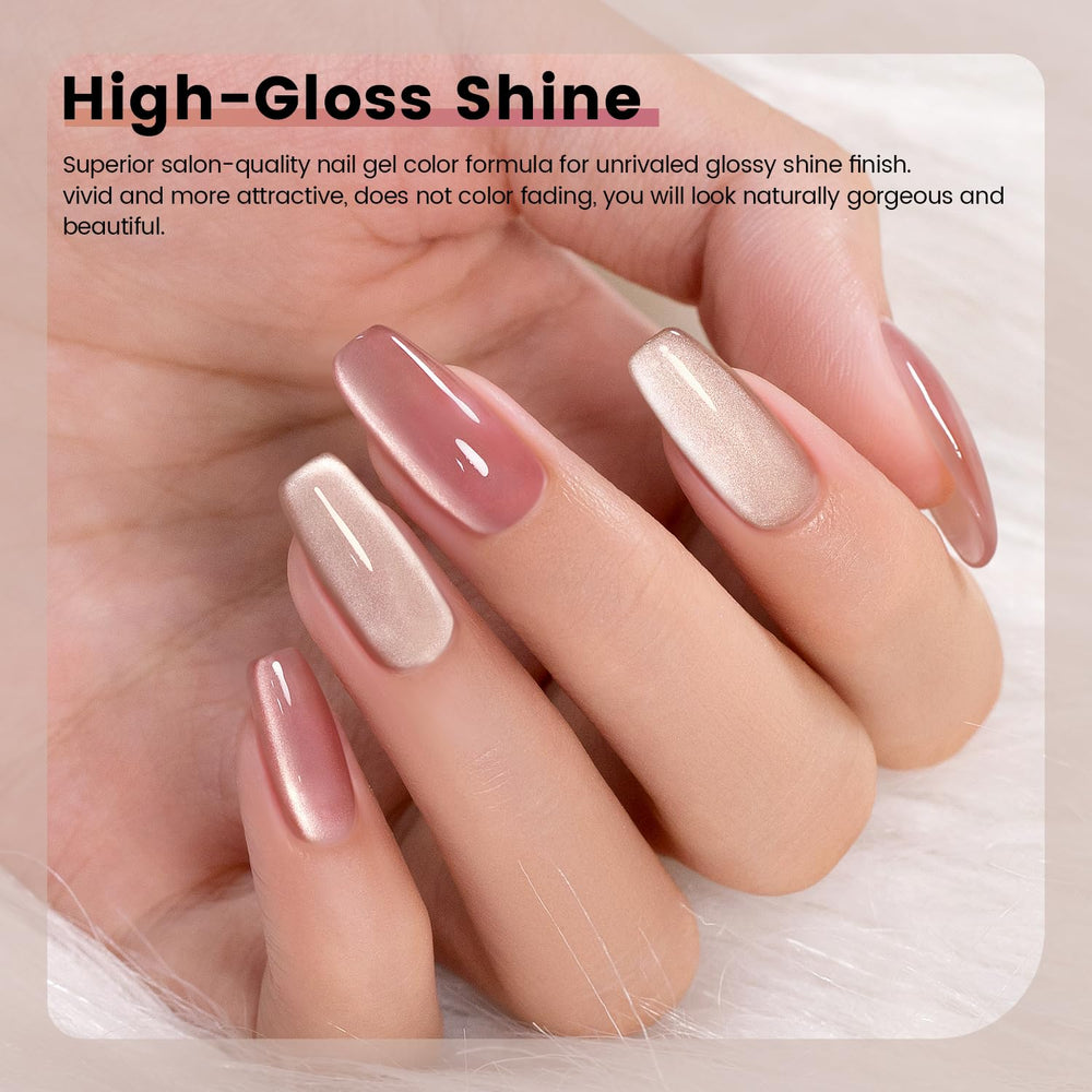 RARJSM Nude Cat Eye Polish light purple close-up highlights magnetic shift for dynamic nails.