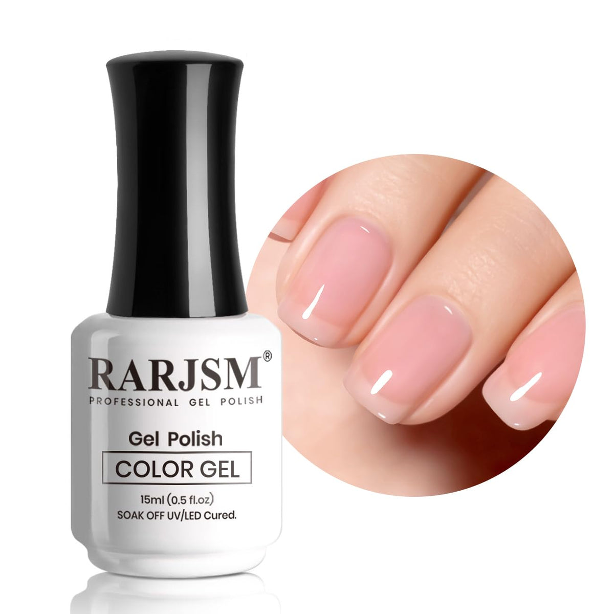 RARJSM Nude Gel Polish bottle in cherry blossom pink for natural nails.